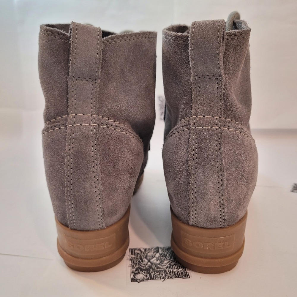 Sorel Evie Sport Lace Boots Women Quarry Grey‎ Suede Wedge NL3322-052 - Picture 7 of 11